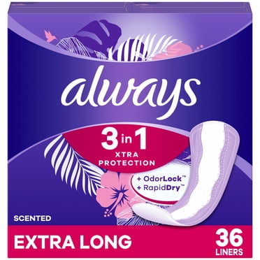Always Xtra Protection 3-in-1 Daily Liners for Women, Extra Long Length, Scented 36 count