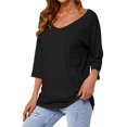 thumbnail image 3 of Women 3/4 Sleeve V Neck Plain Pullover Solid Color Top, 3 of 10