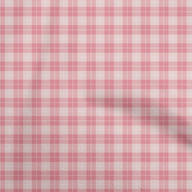 oneOone Viscose Jersey Medium Pink Fabric Check Sewing Material Print Fabric By The Yard 60 Inch Wide