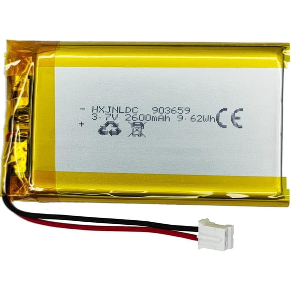 DC 3.7V 2600mAh 903759 Rechargeable Lithium Polymer Battery, Suitable for DIY 3.7-5V Electronic Products with Built-in 2-Wire Battery Replacement and LED Lights