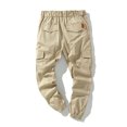 thumbnail image 1 of MAWCLOS Mens Cargo Pants Elastic Waist Trousers Solid Color Jogger Pant Fitted Hiking Drawstring Bottoms Khaki M, 1 of 3