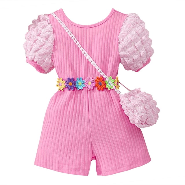 Timegard Baby Girls Clothes Toddler Cute Color Block Short Rompers Bag Casual Jumpsuit Summer Fashion