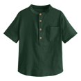 thumbnail image 1 of CHOK Boys Button Up Henley Short Sleeve Linen Cotton Tops with Pocket, 1 of 3