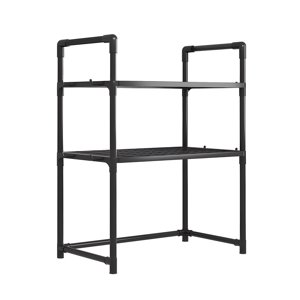Black Black Countertop Microwave Shelf Three Tier Organizer For Kitchen Storage Plastic Construction 19.88Inch Width No Drill Installation