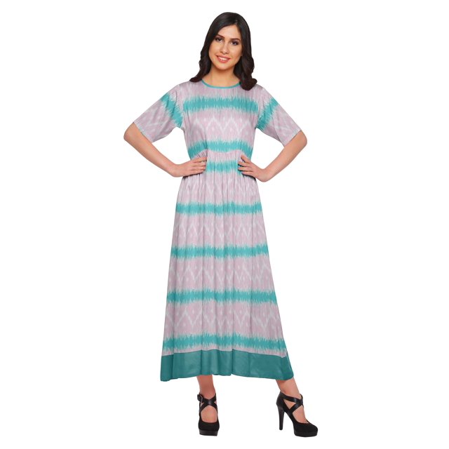 Moomaya Robe Plissée Imprimée Tunique à Manches au Coude Tenue d'Été Kurti pour Femmes