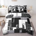 thumbnail image 1 of YST Grey Leopard Print Bedding Set 7 Piece Twin Black Silver Gray Abstract Geometric Bed In A Bag Grid Cheetah Comforter Set With Sheets For Adults,Wildlife Animal Check Bed Set, 1 of 5