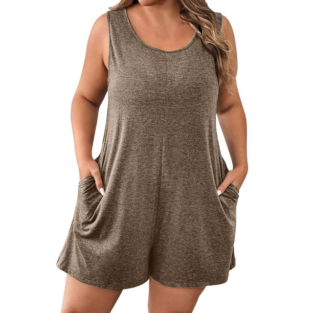 Combinaisons Décontractées pour Femmes Été Sans Manches Uni Poche Combinaison Courte Polyester 1 Pce