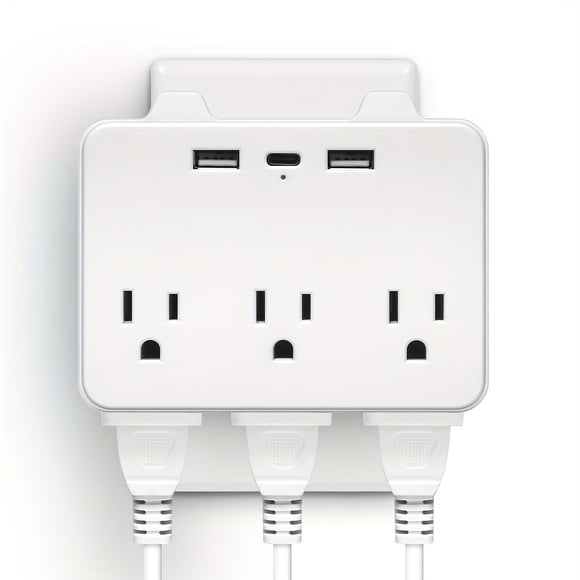 KEINXS BBJY 9-in-1 Multi Plug Outlet Extender with USB-C  Dual USB Ports  Flat Plug - US Standard Multi Outlet Adapter Splitter for Home  Office  Travel - No Surge Protector  110V-130V Po