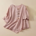 thumbnail image 1 of Meichang Chemises en Lin à Broderie Florale pour Femmes Manches 3/4 Col Rond Boutons Hauts Babydoll Blouses Rétro Coupe Ample T-Shirts Fluides Haut Décontracté d'Été, 1 of 4