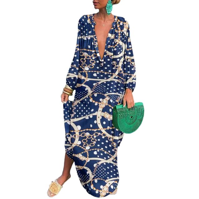 UKAP Ladies Maxi Dresses Button Down Dress Long Sleeve Loose Party Navy Blue S