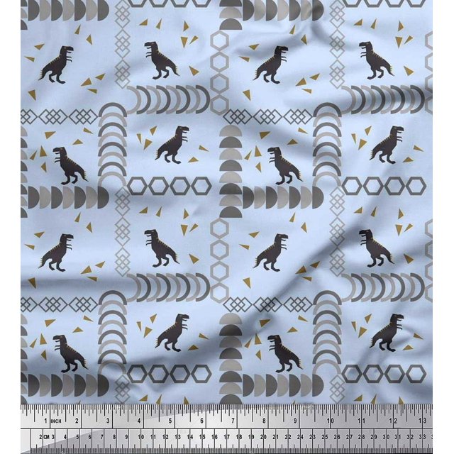 Soimoi Poly Georgette Fabric Geometric Shapes & Dinosaur Animal Decor Fabric Printed Yard 42 Inch Wide