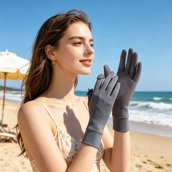 Fridja Gants de Soleil en Soie Glacée pour Femmes, Gris Foncé, Protection UV, Sans Doigts, Antidérapants et Respirants, Gants de Golf et de Conduite pour Sports de Plein Air et Usage Décontracté