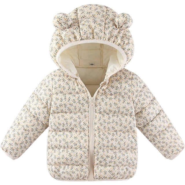 Curenmufel Girls Puffer Jacket Baby Boys Girls Toddlers Winter Coats Puffer Jacket Hooded Down Snow Jacket Coat Outerwear Size 18 24 Months (Beige,18-24 Months)