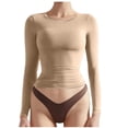thumbnail image 2 of Timegard Hauts pour Femmes Col Rond Manches Longues T-Shirt Basique Uni Automne Décontracté Ajusté Hauts sous-Vêtements, 2 of 9