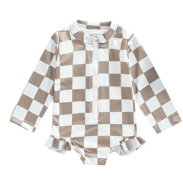 Liquidation d'Économies d'Été Iumwxz Maillot de Bain pour Filles Maillot de Bain pour Tout-Petites à Carreaux Tenue de Plage Volants une Pièce à Manches Longues avec Fermeture Éclair Maillot de Bain Maillot de Bain pour Tout-Petite Fille 12M-5T