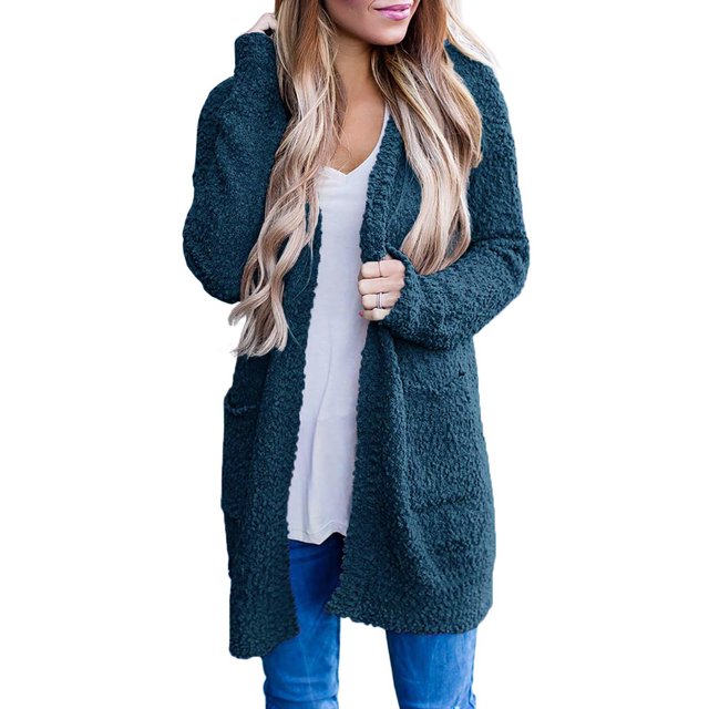 Cardigans Courts pour Femmes Dames Unis à devant Ouvert Doux Épais avec Poches Manteau à Manches Longues Vêtement d'Extérieur Cardigan en Liquidation
