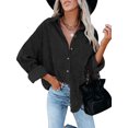 thumbnail image 1 of Womens Corduroy Casual Button Down Shirts Long Sleeve Boyfriend Oversized Collared Shacket Jacket Blouses Tops, 1 of 6