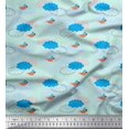 thumbnail image 1 of Soimoi Green Poly Georgette Fabric Clouds & Bird Printed Fabric 1 Yard 52 Inch Wide, 1 of 5