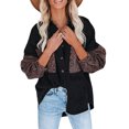 thumbnail image 3 of goowrom Vestes en Denim Amples pour Femmes à Manches Longues, Boutonnées, à Contraste Léopard, 3 of 7
