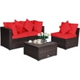 thumbnail image 1 of Patiojoy 4-Piece Outdoor Rattan Sofa Set Sectional Conversation Couch Ottoman Red, 1 of 6