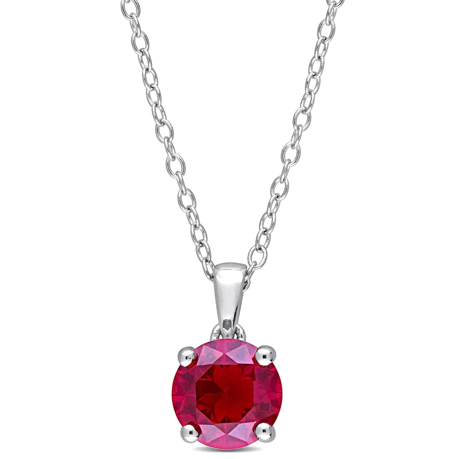 Miabella 1 5/8 Carat T.G.W. Created Ruby Sterling Silver Solitaire Pendant with Chain