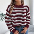 thumbnail image 4 of cfhntfmh Womens Long Sleeve Sweater Casual Crewneck Knit Shirt Tops Spring Fall Striped Color Block Crochet Sweaters, 4 of 7