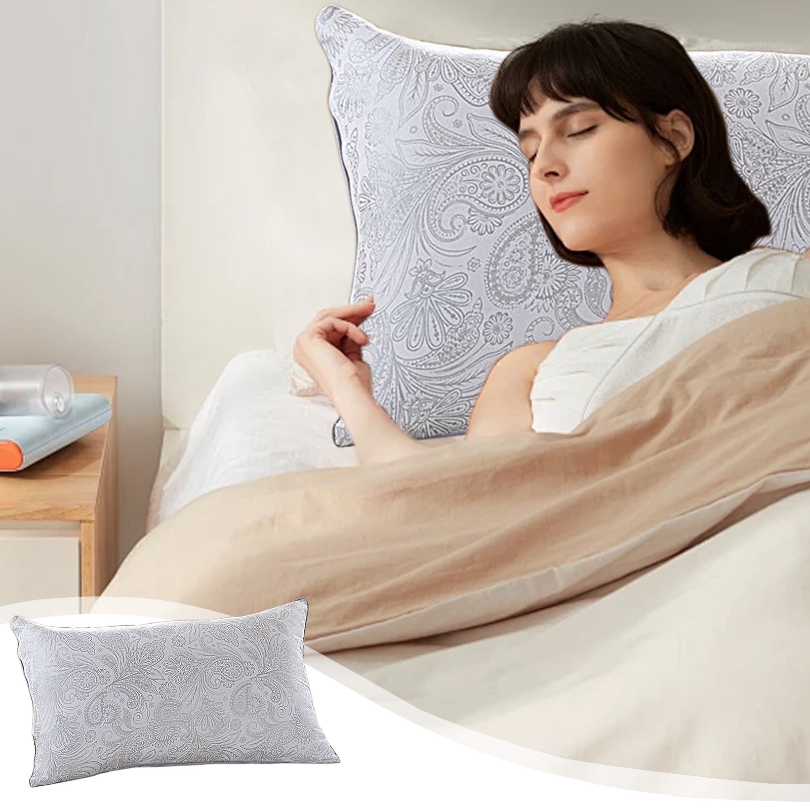 Danhjin Pillows Core Cool Ice Silk Water Vertical Knitted Pillow Non-collapse Cervical Vertebra Protection Whole Head Sleep Aid Household Pillow Core