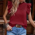 thumbnail image 4 of Liquidation & Promo, Haut Sans Manches à Épaules Plissées et Col Rond pour Femmes, Couleur Unie, Coupe Décontractée, Matériau Extensible, Usage Quotidien, Confortable, pour le Travail/ Tenue Élégante et Confortable, 4 of 9