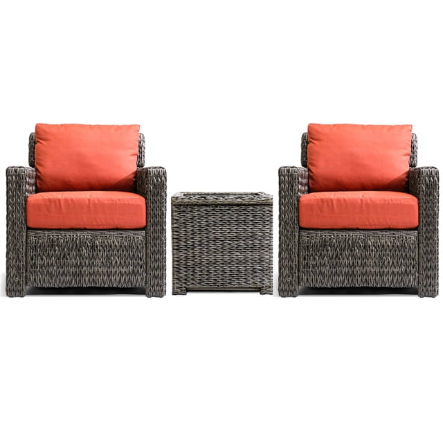 Krikacy 3-PCS Outdoor Sofa Chair Bistro Set, w/Cabinet End Table, All-Weather HDPE Frame, Orange