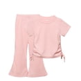 thumbnail image 4 of Shirts for girls Solid Short Sleeved Round Neck Top Flare Pants Two Piece Set, 4 of 10