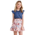 thumbnail image 1 of MSemis Robe d'Été Décontractée à Volants à Manches Courtes pour Filles, Hauts en Denim, Robe en Jean, Jupe Fleurie, Robe de Plage pour Fête, Rose 14, 1 of 7