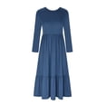 thumbnail image 3 of cfhntfmh Robes Maxi pour Femmes Décontractées d'Automne à Col Rond à Manches Longues Robe Fluide Mode Plissée à Étages Robe Trapèze avec Poches, 3 of 4