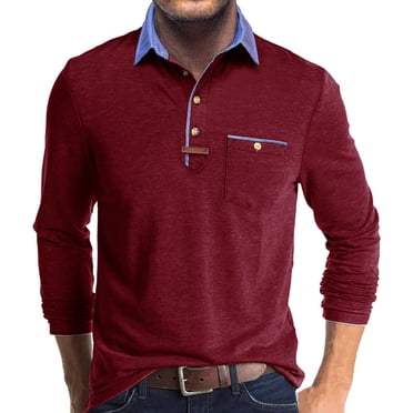 hotojiny T-Shirt à Manches Longues pour Homme Chemises Décontractées Basiques Boutonnées à Col Léger Chandail à Enfiler Hauts de Travail avec Poche