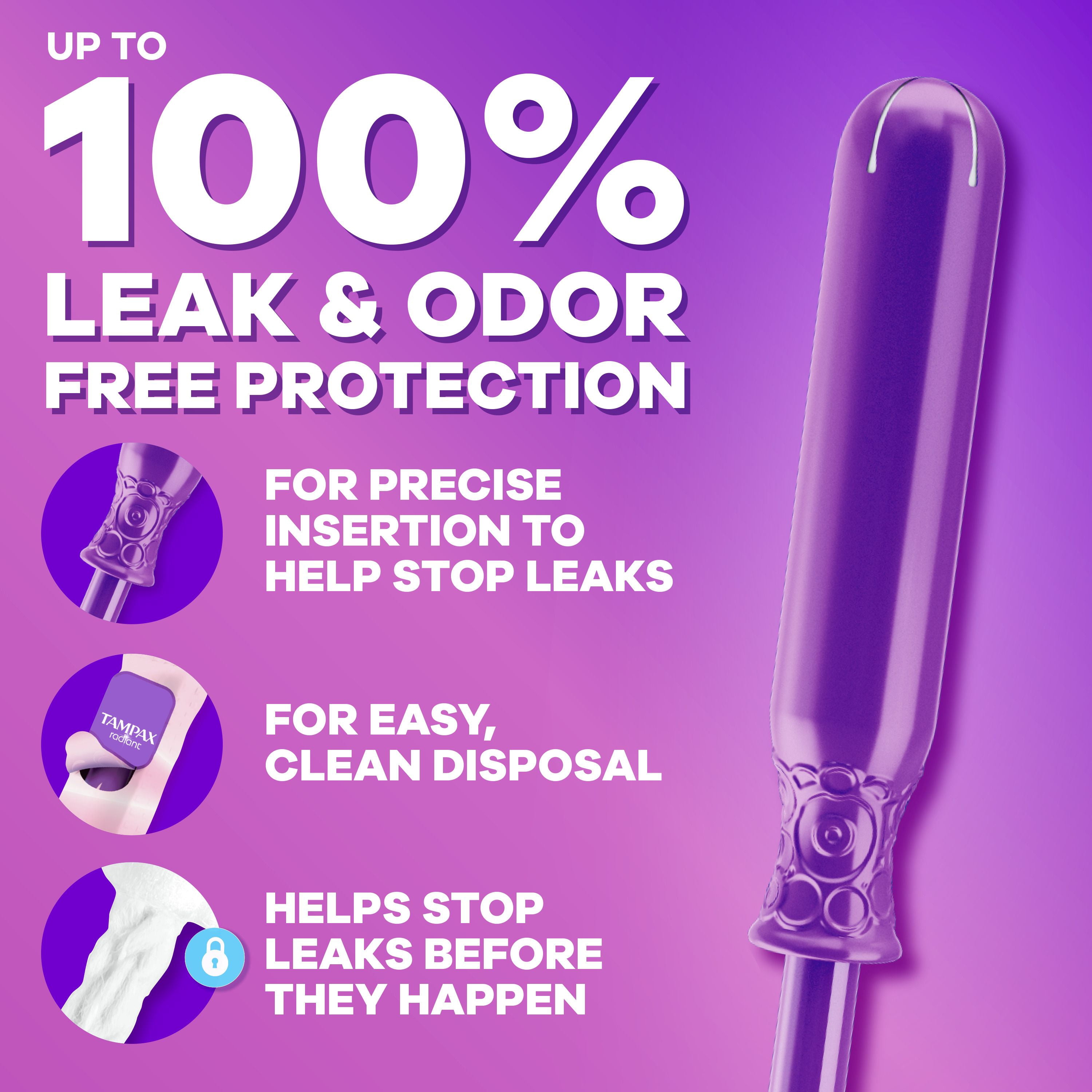 Tampax Radiant Emballage Multiple de Tampons, avec Tresse Anti-Fuites, Absorption Régulière/super, Non Parfumés
