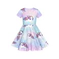thumbnail image 4 of Robe Fille Bleue Unicorn Manches Courtes Décontractée 7 Ans, 4 of 8