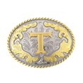 thumbnail image 2 of Western Belt Buckle Initial Letters ABCDEFG to Y-Cowboy Rodeo Gold Large Belt Buckle for Men and Women (T), 2 of 10