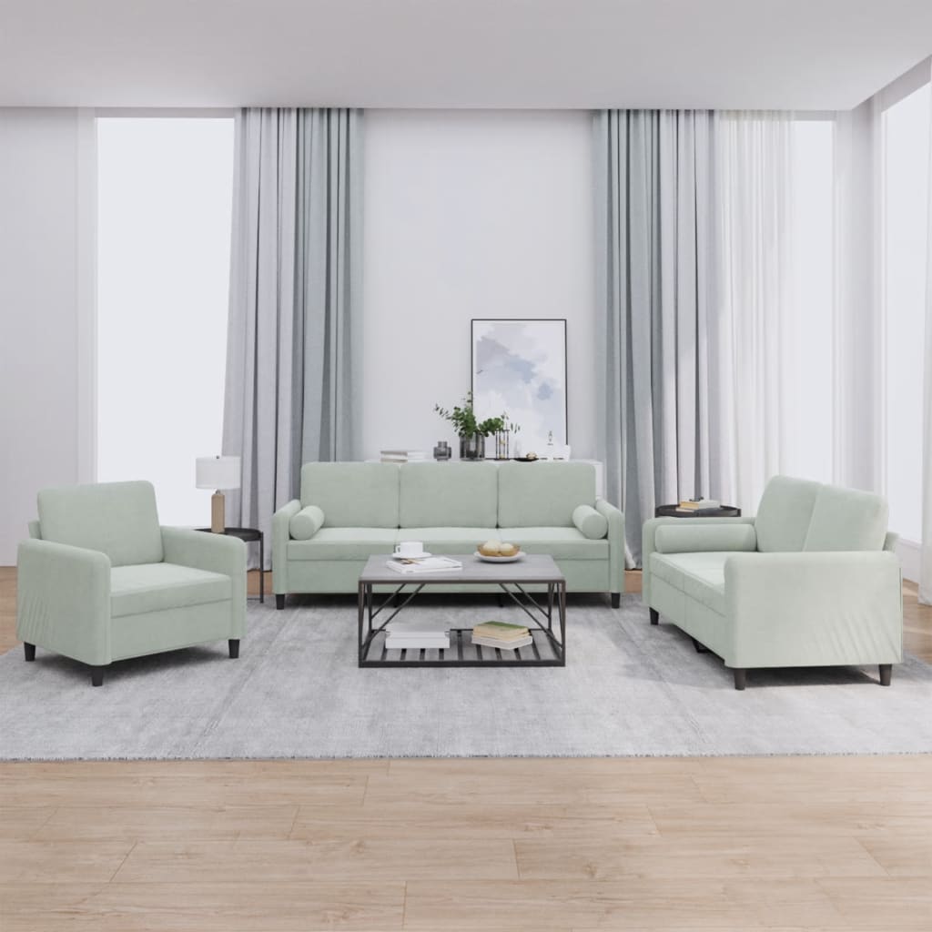 vidaXL Ensemble de Canapé 3 Pcs avec Coussins Velours Gris Clair