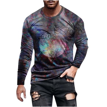 Meichang Long Sleeve T Shirt Men Slim Fit,Men's Graphic Tees Vintage 3D Print T-Shirts Funny Crew Neck Slim Fit Long Sleeve Shirts for Men