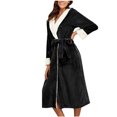 thumbnail image 4 of Penkiiy Womens Plush Soft Robe Warm Fleece Shawl Collar Bathrobe Fluffy Long Robes with Pockets S Black, 4 of 4