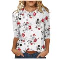 thumbnail image 1 of T-shirts d'Été pour Femmes Mode Femme Col Rond T-Shirt à Manches 3/4 Blouse Imprimée Hauts Chandail T-Shirts pour Femmes Mode T-Shirts pour Femmes pour l'Été T-Shirts à Manches 3/4 pour Femmes, 1 of 6