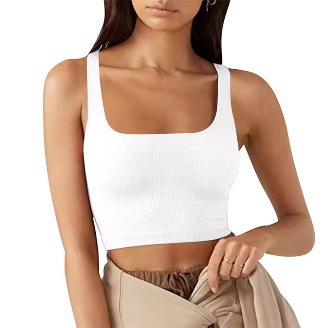 asjyhkr Crop Tank Tops for Women Ribbed Knit Square Neck Sleeveless Slim Fitting T Shirts Summer Basic Tees