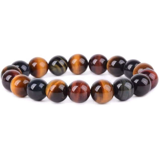 Natural Multi-Color Tiger Eye Gemstone 10mm Round Beads Stretch Bracelet 7 Inch Unisex