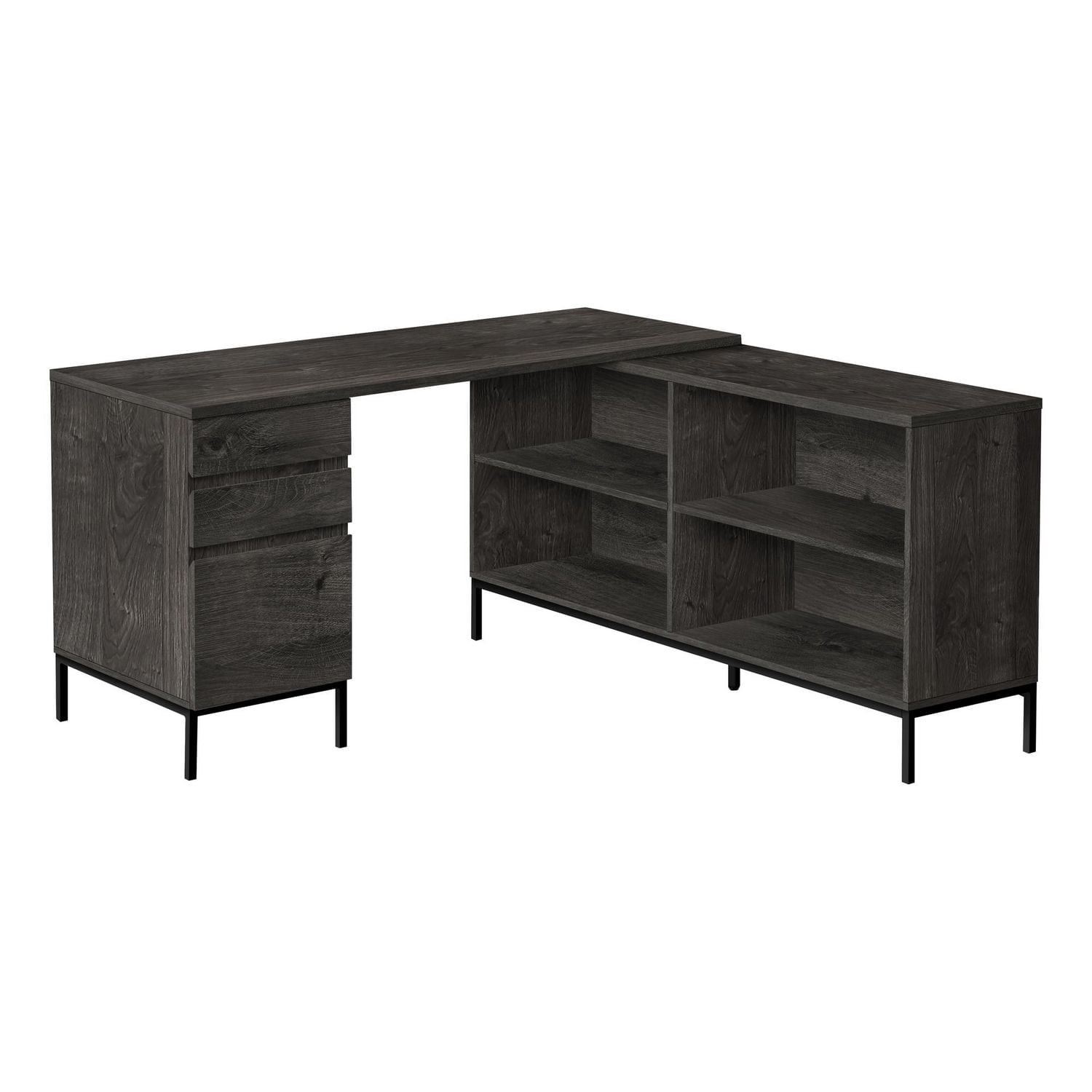Monarch Specialties Computer Desk, Home Office, Corner, Storage Drawers, 60"l, L Shape, Work, Laptop, Metal, Laminate, Grey, Black, Contemporary, Modern