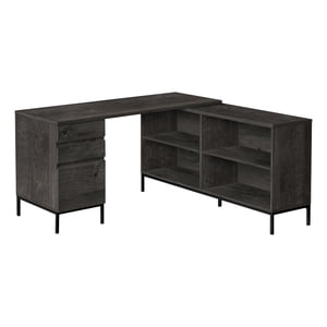 Monarch Specialties Computer Desk, Home Office, Corner, Storage Drawers, 60"l, L Shape, Work, Laptop, Metal, Laminate, Grey, Black, Contemporary, Modern