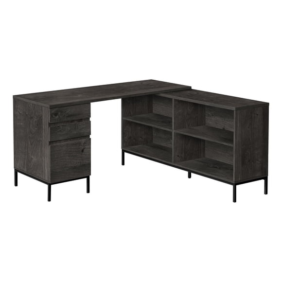 Monarch Specialties Computer Desk, Home Office, Corner, Storage Drawers, 60"l, L Shape, Work, Laptop, Metal, Laminate, Grey, Black, Contemporary, Modern