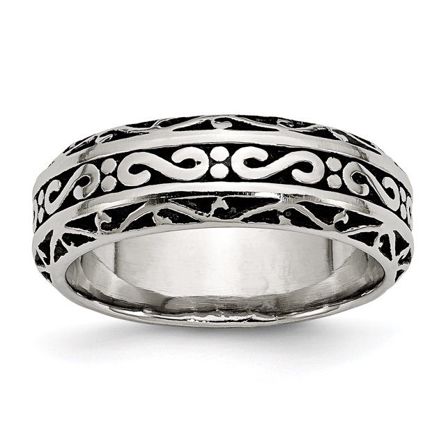 Stainless Steel 7mm Antiqued Band Ring 10.5 Size