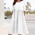 thumbnail image 2 of HXWCHs Robe Nuisette pour Femme en Mélange de Lin, Robe Décontractée à Manches Courtes avec Poches Latérales, Blanc TTTTG, 2 of 5