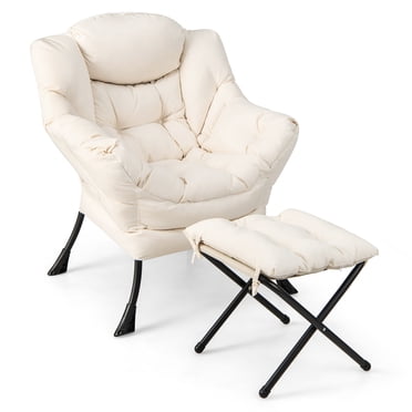 Gymax Fauteuil de Repos Fauteuil d'Appoint de Détente avec Repose-Pieds Pliant et Pochette de Rangement Beige