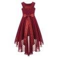 thumbnail image 2 of Aislor Robe Fleurie en Mousseline Asymétrique pour Filles, Enfants, Froncée, Sans Manches, Perlée, Mariage, Demoiselle d'Honneur, Robe Formelle, Bourgogne 10, 2 of 6