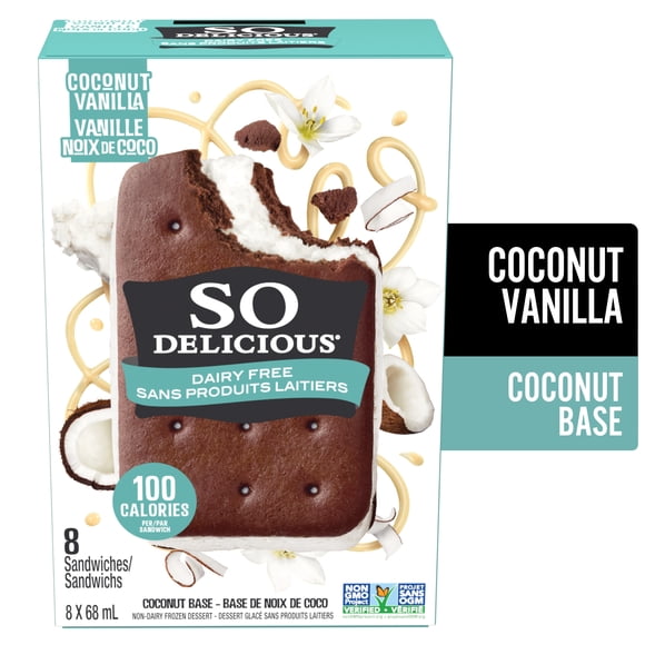 So Delicious à Saveur de Noix de Coco, Sans Produits Laitiers, Sandwichs Glacés 8x68 ml